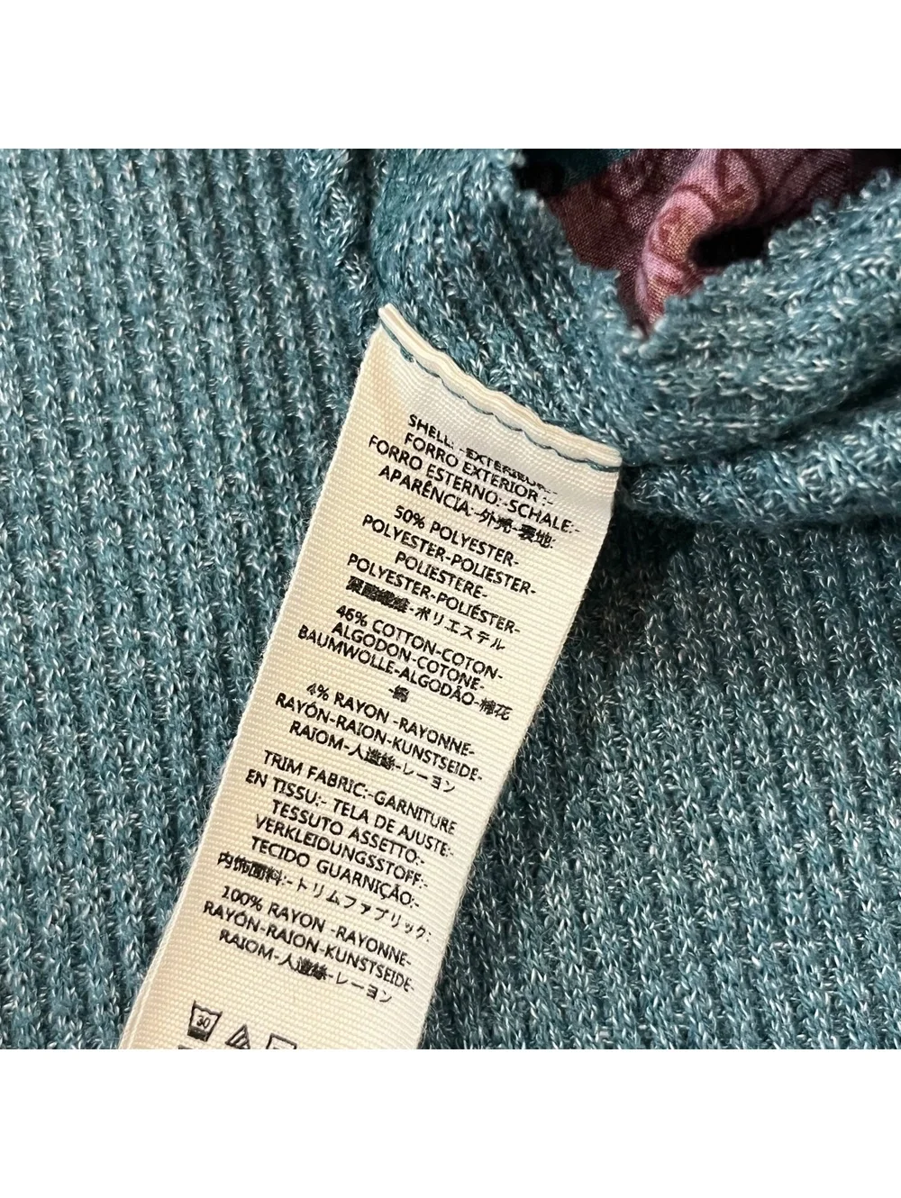We The Free Free People Blossom Thermal Top Teal Waffle Knit Print Sleeve Size M